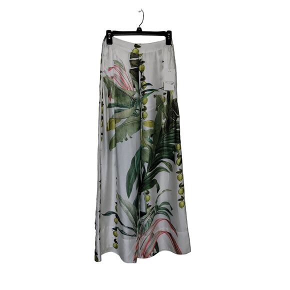 New WHIM NEW YORK Clover Satin Pants $204 SMALL Nimbu Botanical Print - Picture 2 of 5
